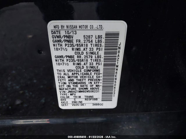 Nissan MURANO SL 2014 JN8AZ1MW6EW506231 Image 9