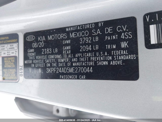 3KPF24AD5ME270044 KIA Forte Lxs