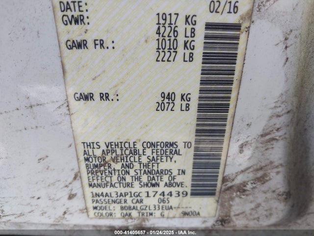 1N4AL3AP1GC174439 Nissan Altima 2.5/2.5 S/2.5 Sl/2.5 Sr/2.5 Sv