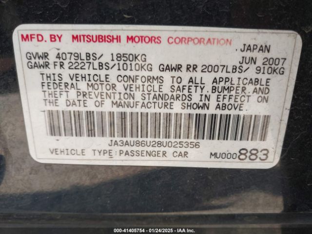 2008 MITSUBISHI LANCER JA3AU86U28U025356 Photo 8