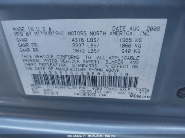2009 MITSUBISHI GALANT 4A3AB36F39E026570 Photo 8