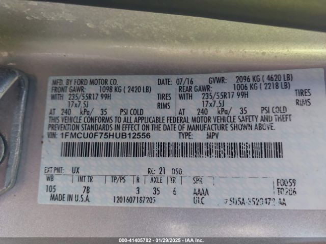 1FMCU0F75HUB12556 Ford ESCAPE S