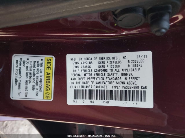 41405877 :رقم المزاد ، 19UUA9F51CA011692 vin ، 2012 Acura Tl 3.7 مزاد بيع