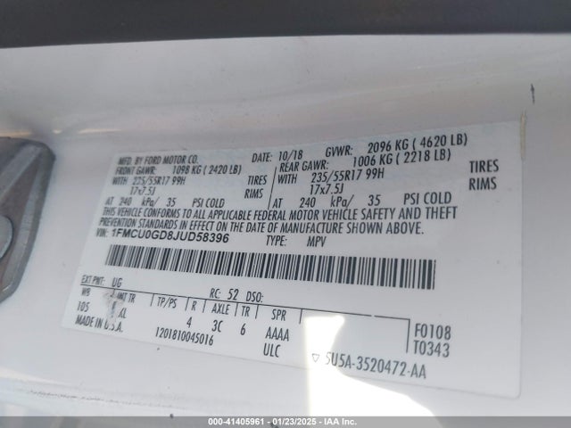 1FMCU0GD8JUD58396 Ford ESCAPE SE