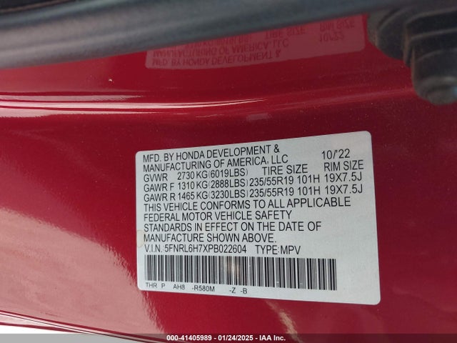 5FNRL6H7XPB022604 Honda Odyssey Sport
