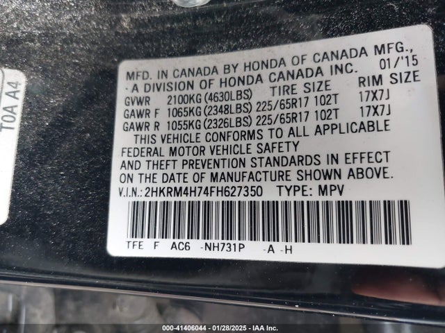 Honda Cr-v Ex-l 2015 2HKRM4H74FH627350 Image 9