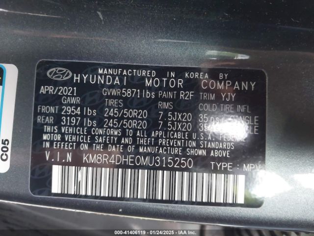 KM8R4DHE0MU315250 Hyundai Palisade Sel