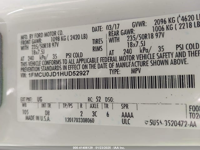 Ford Escape Titanium 2017 1FMCU0JD1HUD52927 Image 9