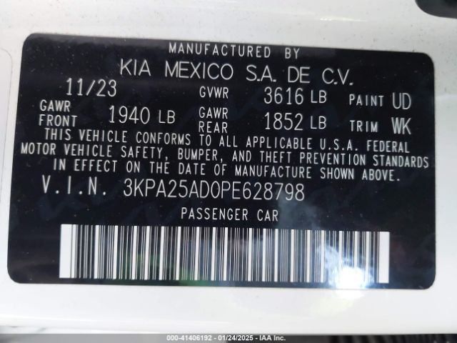 3KPA25AD0PE628798 KIA Rio 5-door S