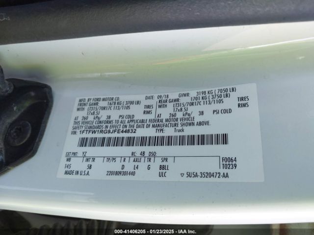 1FTFW1RG9JFE44832 Ford F-150 Raptor