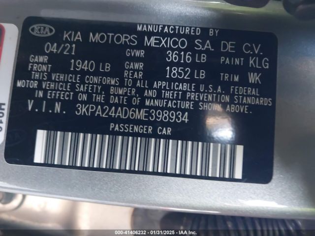 3KPA24AD6ME398934 KIA RIO S