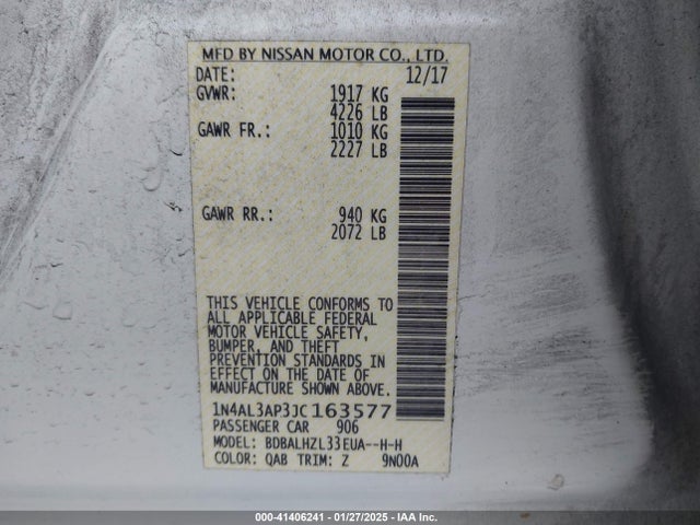 Nissan Altima 2.5 Sr 2018 1N4AL3AP3JC163577 Image 9