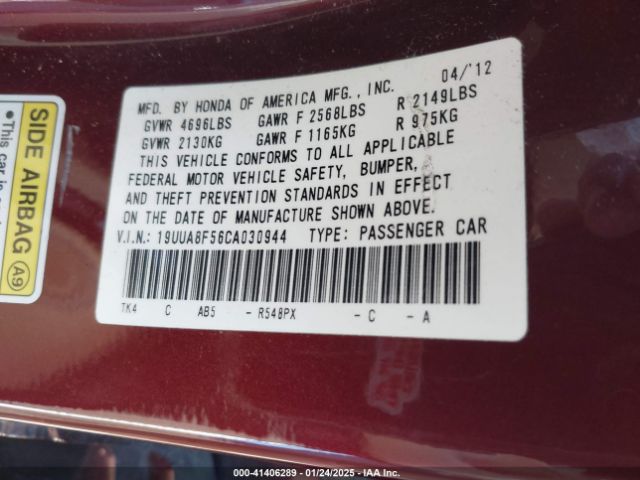 2012 ACURA TL 19UUA8F56CA030944 Photo 8