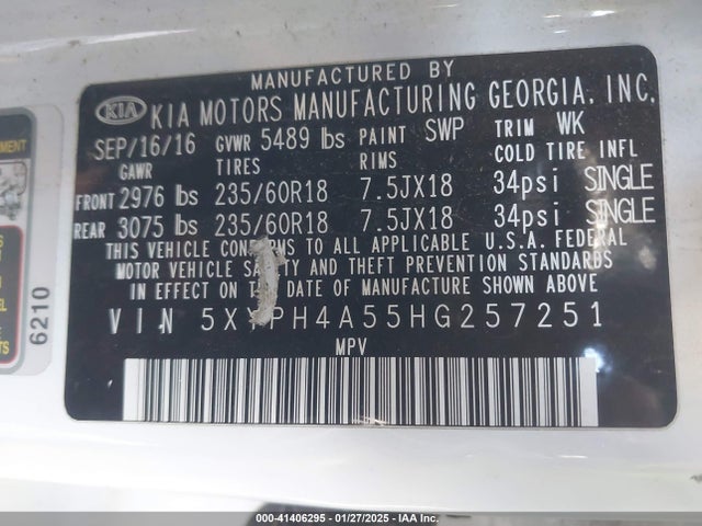 KIA Sorento 3.3l Ex 2017 5XYPH4A55HG257251 Image 9