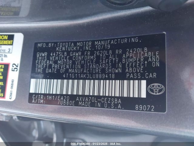 4T1G11AK3LU889418 Toyota CAMRY SE