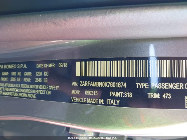ZARFAMBN0K7601674 Alfa Romeo Giulia Ti Sport Rwd