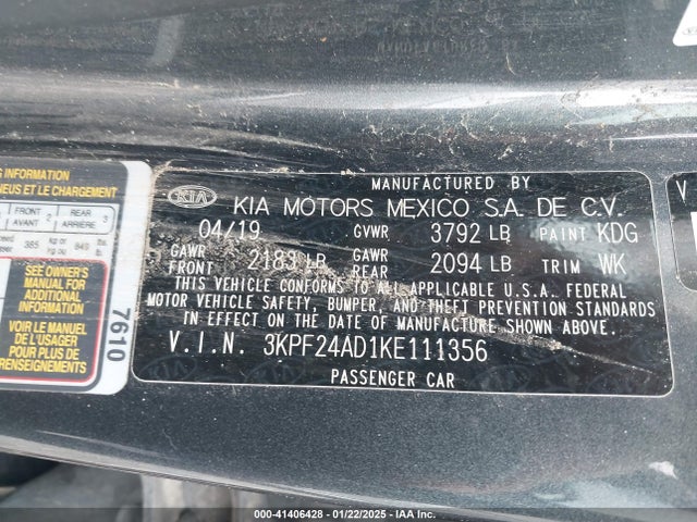 3KPF24AD1KE111356 KIA Forte Lxs