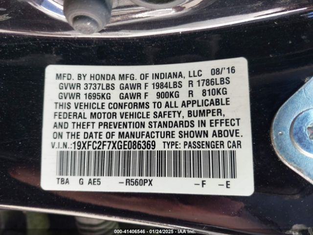 19XFC2F7XGE086369 Honda CIVIC EX