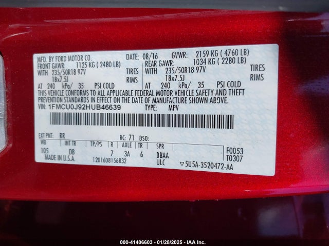 1FMCU0J92HUB46639 Ford Escape Titanium