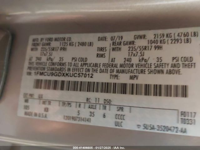 1FMCU9GDXKUC57012 Ford Escape