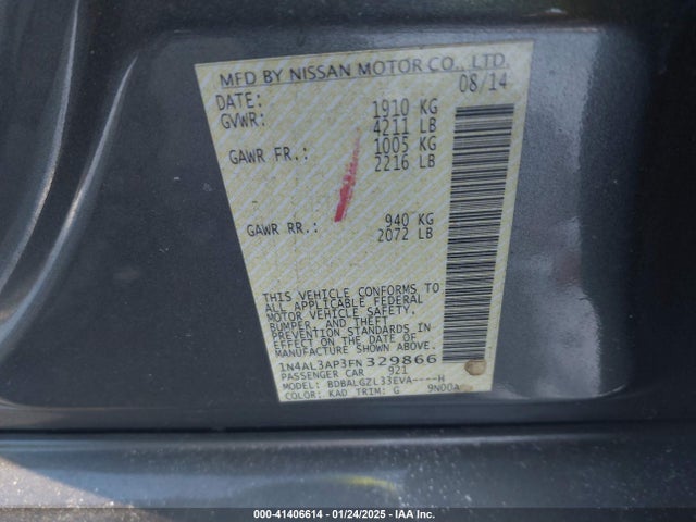 Nissan Altima 2.5 S 2015 1N4AL3AP3FN329866 Image 9