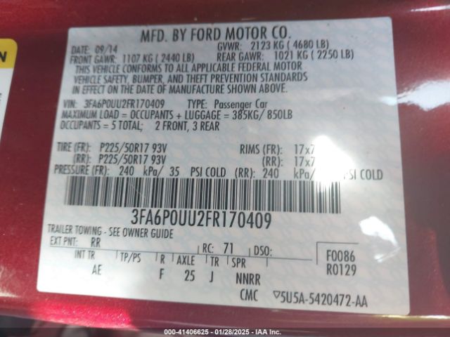 3FA6P0UU2FR170409 Ford Fusion Hybrid S