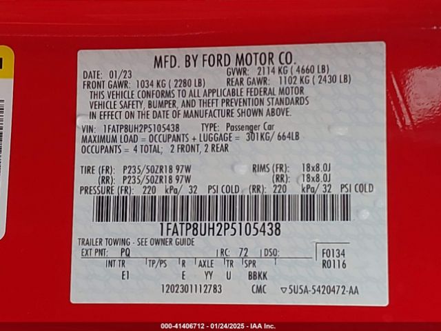 1FATP8UH2P5105438 Ford Mustang Ecoboost Premium