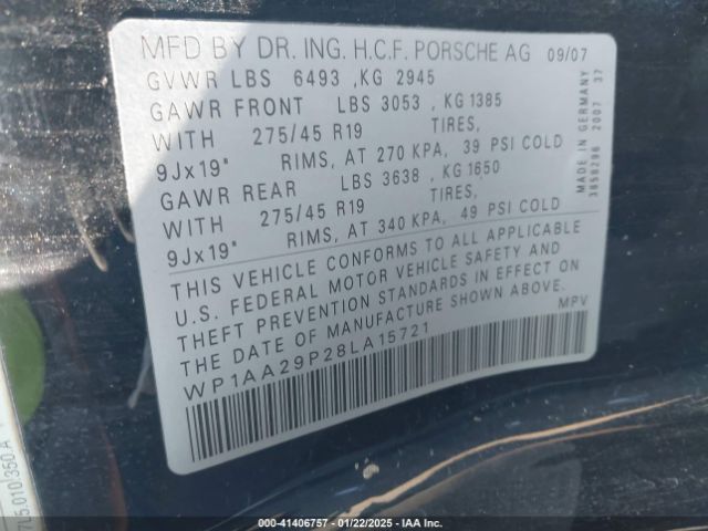 2008 PORSCHE CAYENNE WP1AA29P28LA15721 Photo 8