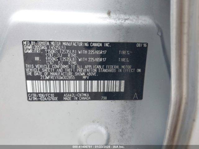 2T3WFREVXGW302855 Toyota Rav4 Xle