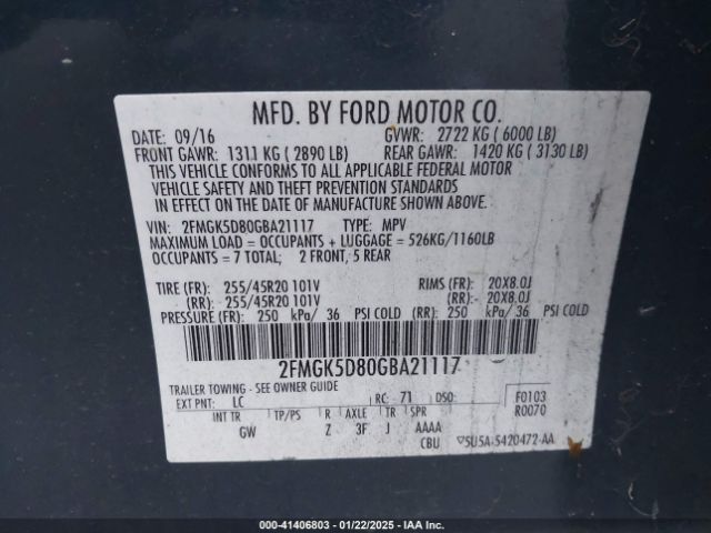 2FMGK5D80GBA21117 Ford Flex Limited