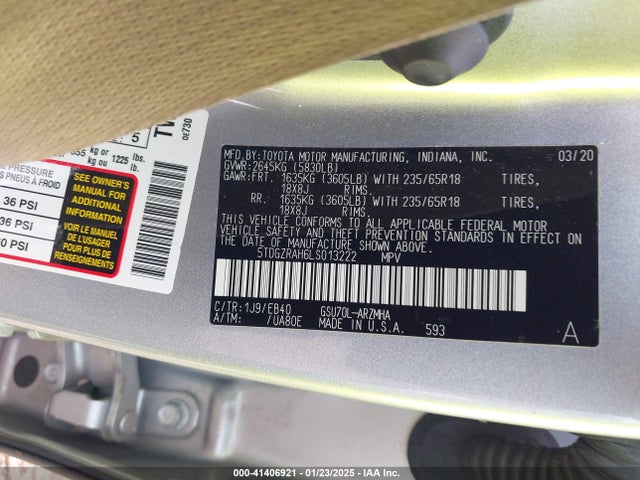5TDGZRAH6LS013222 Toyota Highlander Xle