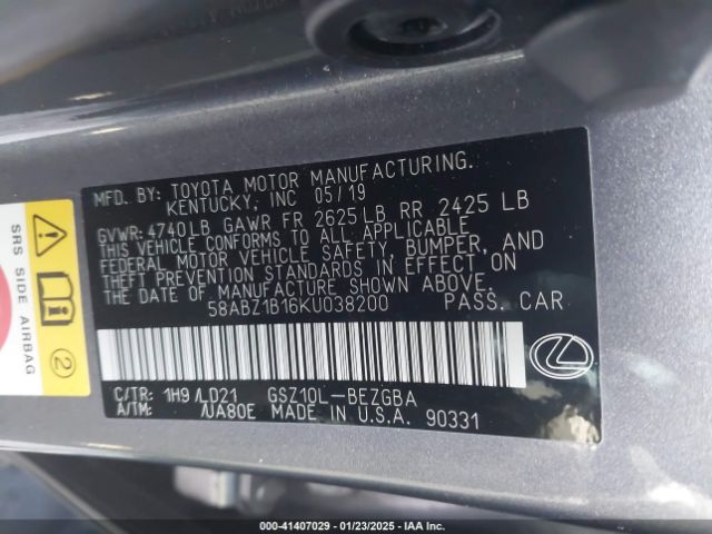 58ABZ1B16KU038200 Lexus ES 350