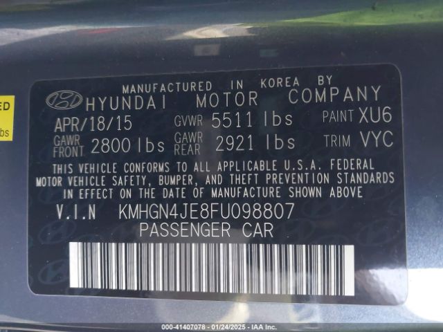 KMHGN4JE8FU098807 Hyundai Genesis 3.8