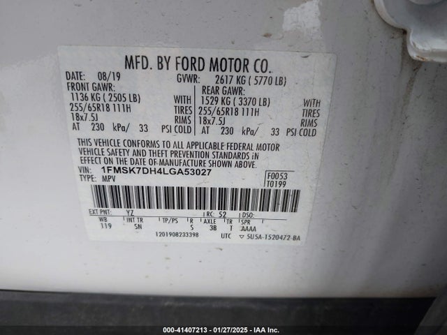 1FMSK7DH4LGA53027 Ford EXPLORER XLT