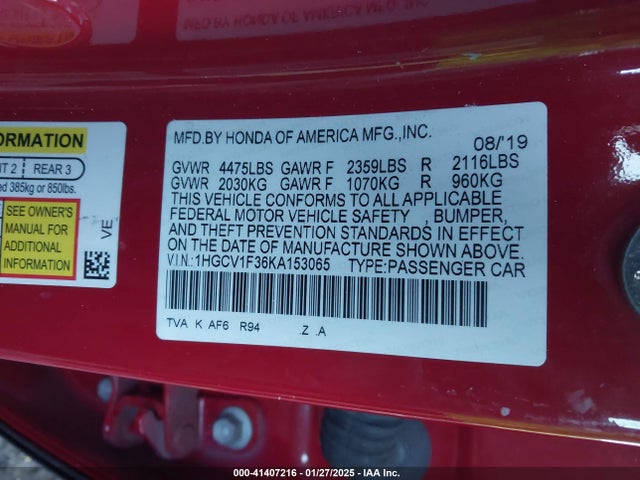 1HGCV1F36KA153065 Honda Accord Sport