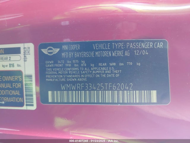 2005 MINI COOPER WMWRF33425TF62042 Photo 8