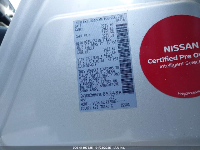 5N1DR2MM4JC653488 Nissan Pathfinder Sv