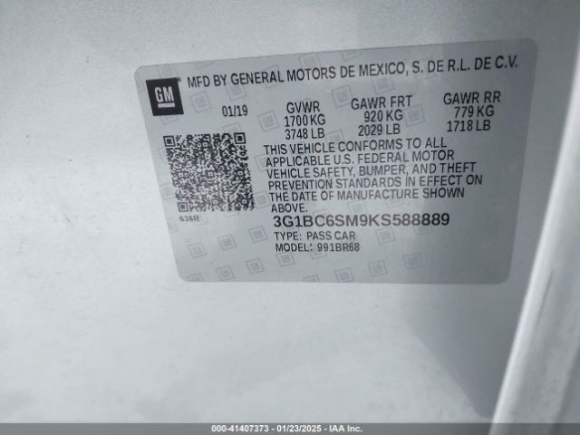 3G1BC6SM9KS588889 Chevrolet CRUZE LS