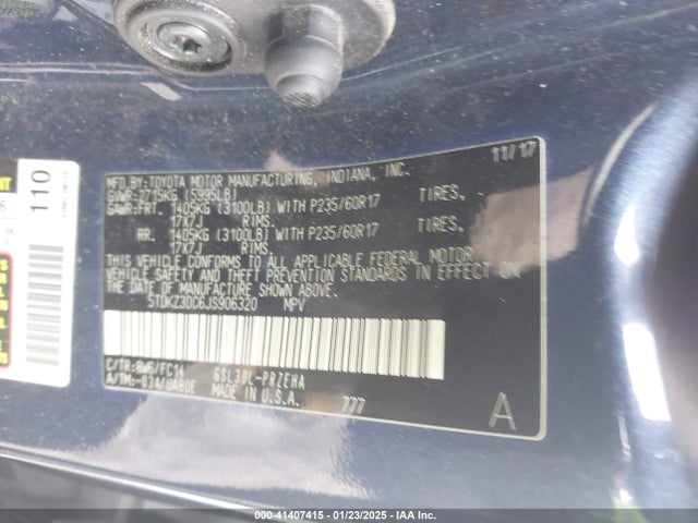 5TDKZ3DC6JS906320 Toyota Sienna Le 8 Passenger