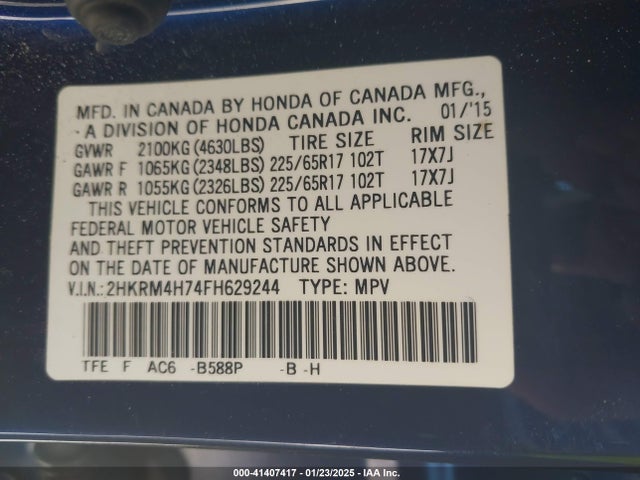 Honda Cr-v Ex-l 2015 2HKRM4H74FH629244 Image 9