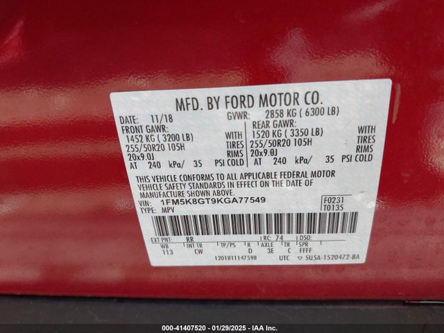 Ford EXPLORER SPORT 2019 1FM5K8GT9KGA77549 Image 9
