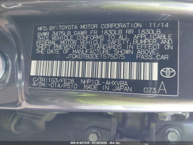 JTDKDTB30E1575075 Toyota Prius C One