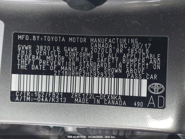 Toyota COROLLA LE 2017 2T1BURHE2HC929335 Image 9