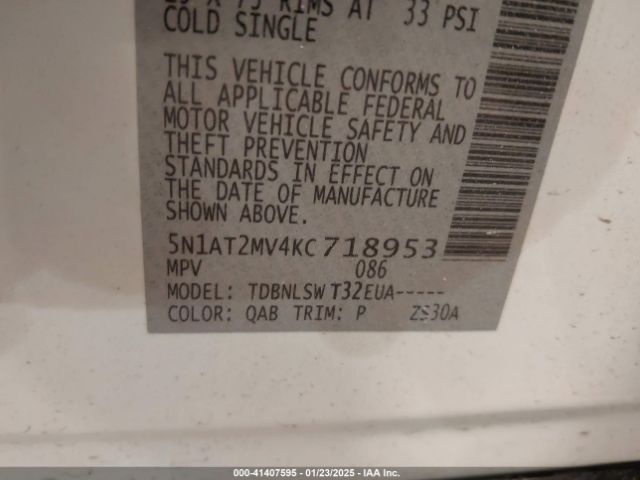 5N1AT2MV4KC718953 Nissan Rogue Sl