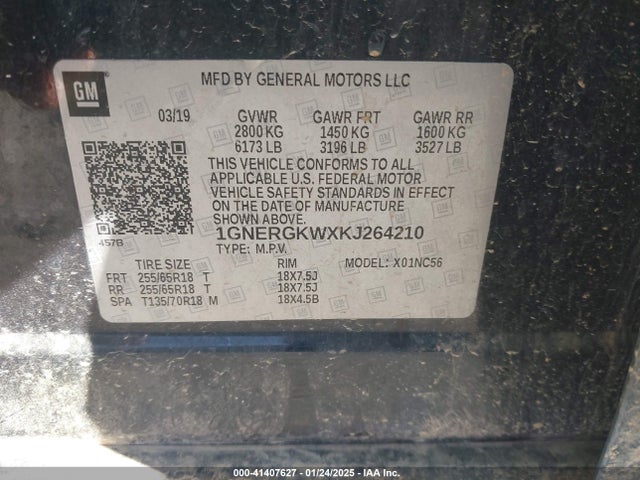 1GNERGKWXKJ264210 Chevrolet Traverse 1lt