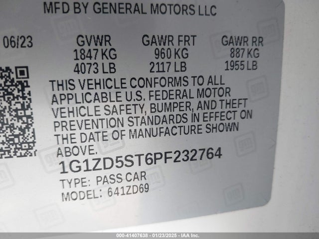 1G1ZD5ST6PF232764 Chevrolet Malibu Fwd 1lt