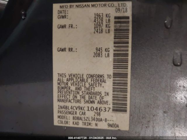 1N4BL4CV9KC104637 Nissan Altima 2.5 Sr