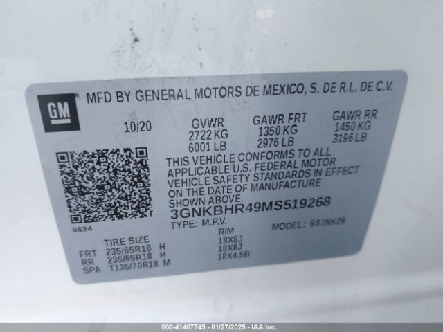 3GNKBHR49MS519268 Chevrolet Blazer Awd 2lt