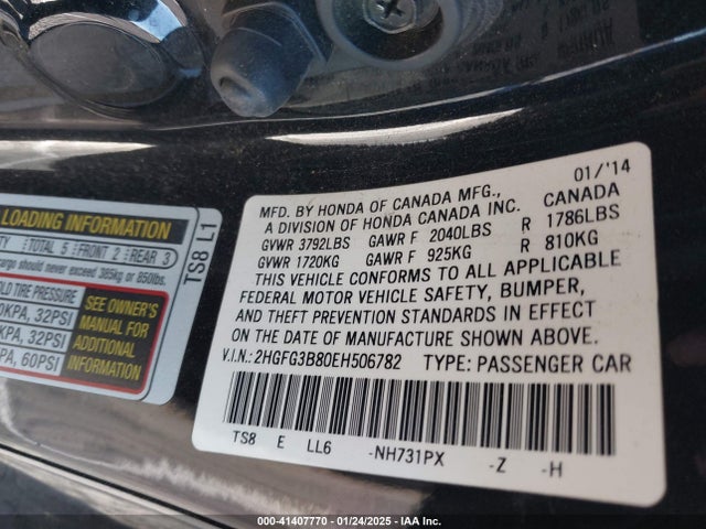 Honda CIVIC EX 2014 2HGFG3B80EH506782 Image 9