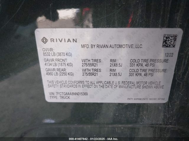 2022 RIVIAN R1T 7FCTGAAA8NN015369 Photo 8